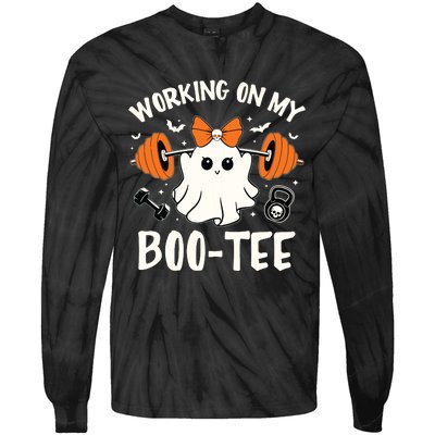 Working On My Boo Halloween Dead Lift Ghost Gym Weights Tie-Dye Long Sleeve Shirt