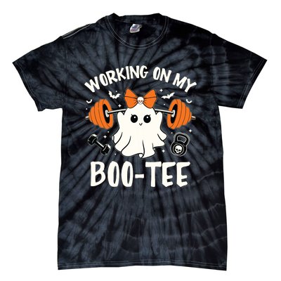 Working On My Boo Halloween Dead Lift Ghost Gym Weights Tie-Dye T-Shirt