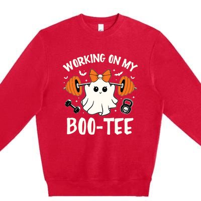 Working On My Boo Halloween Dead Lift Ghost Gym Weights Premium Crewneck Sweatshirt