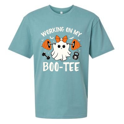 Working On My Boo Halloween Dead Lift Ghost Gym Weights Sueded Cloud Jersey T-Shirt