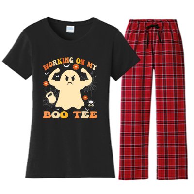 Working On My Boo Halloween Gym Workout Weightlifting Women's Flannel Pajama Set