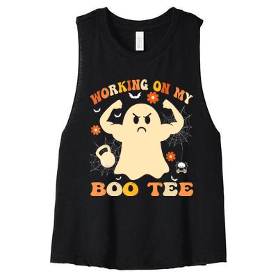 Working On My Boo Halloween Gym Workout Weightlifting Women's Racerback Cropped Tank