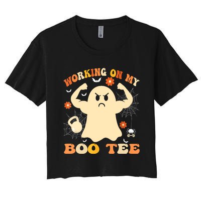 Working On My Boo Halloween Gym Workout Weightlifting Women's Crop Top Tee