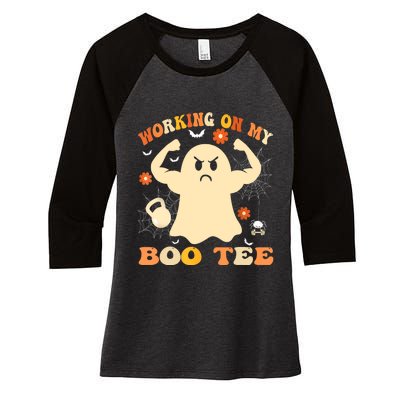 Working On My Boo Halloween Gym Workout Weightlifting Women's Tri-Blend 3/4-Sleeve Raglan Shirt