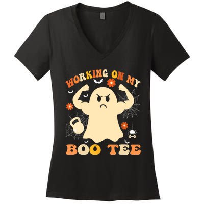 Working On My Boo Halloween Gym Workout Weightlifting Women's V-Neck T-Shirt