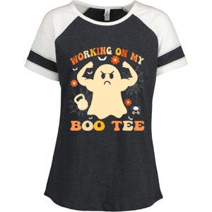 Working On My Boo Halloween Gym Workout Weightlifting Enza Ladies Jersey Colorblock Tee