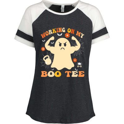 Working On My Boo Halloween Gym Workout Weightlifting Enza Ladies Jersey Colorblock Tee