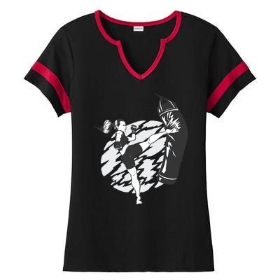 Woman High Kick Boxing Ladies Halftime Notch Neck Tee