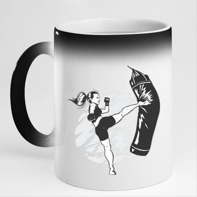 Woman High Kick Boxing 11oz Black Color Changing Mug