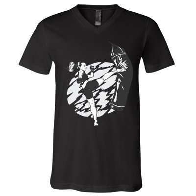 Woman High Kick Boxing V-Neck T-Shirt