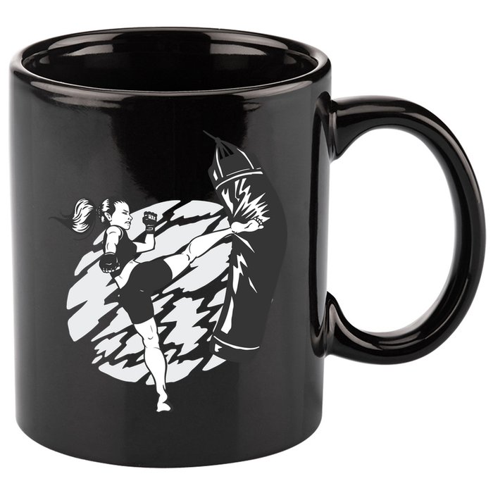 Woman High Kick Boxing 11oz C Handle Ceramic Mug