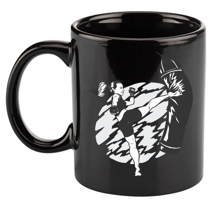 Woman High Kick Boxing 11oz C Handle Ceramic Mug