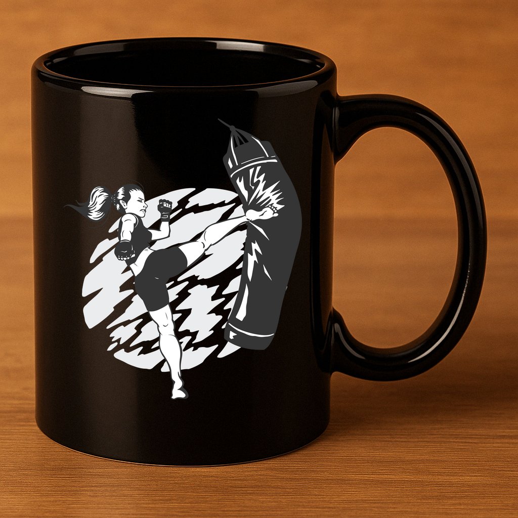 Woman High Kick Boxing 11oz C Handle Ceramic Mug