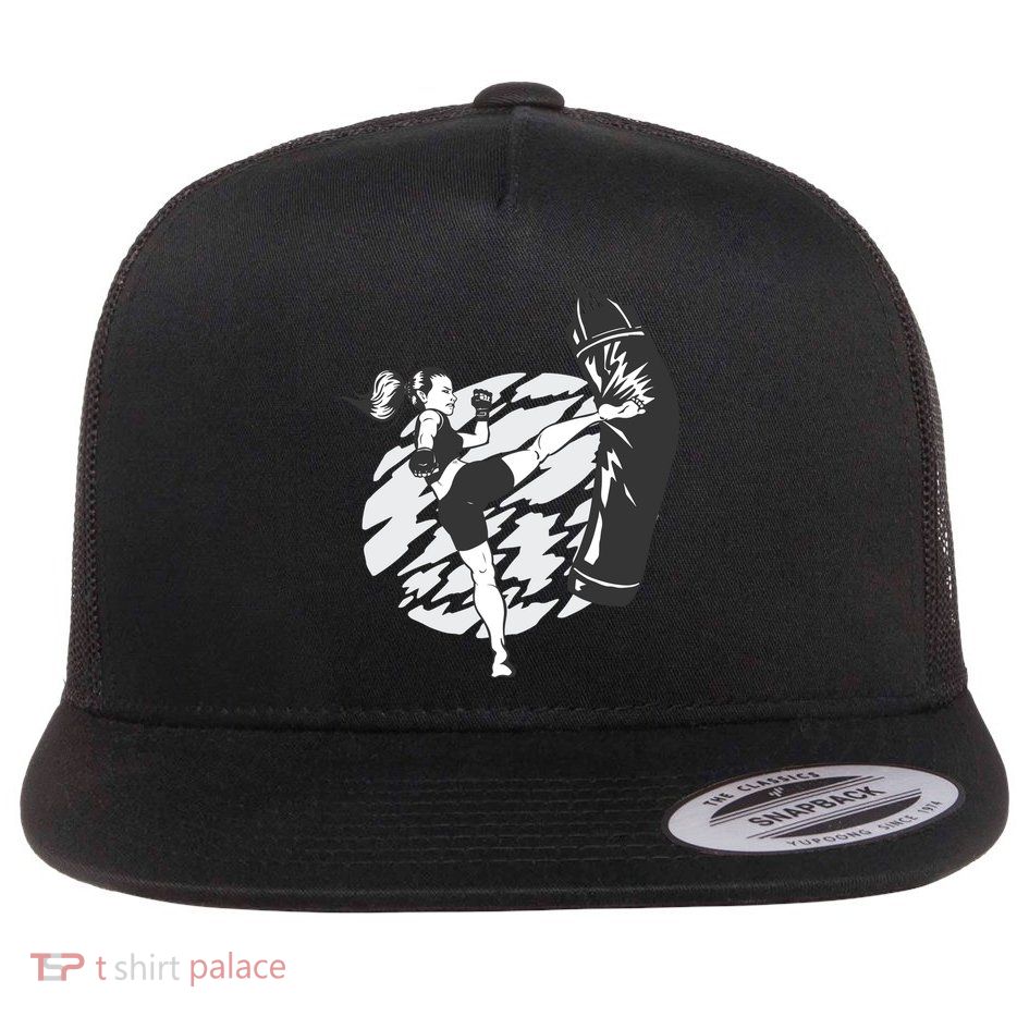 Woman High Kick Boxing Flat Bill Trucker Hat