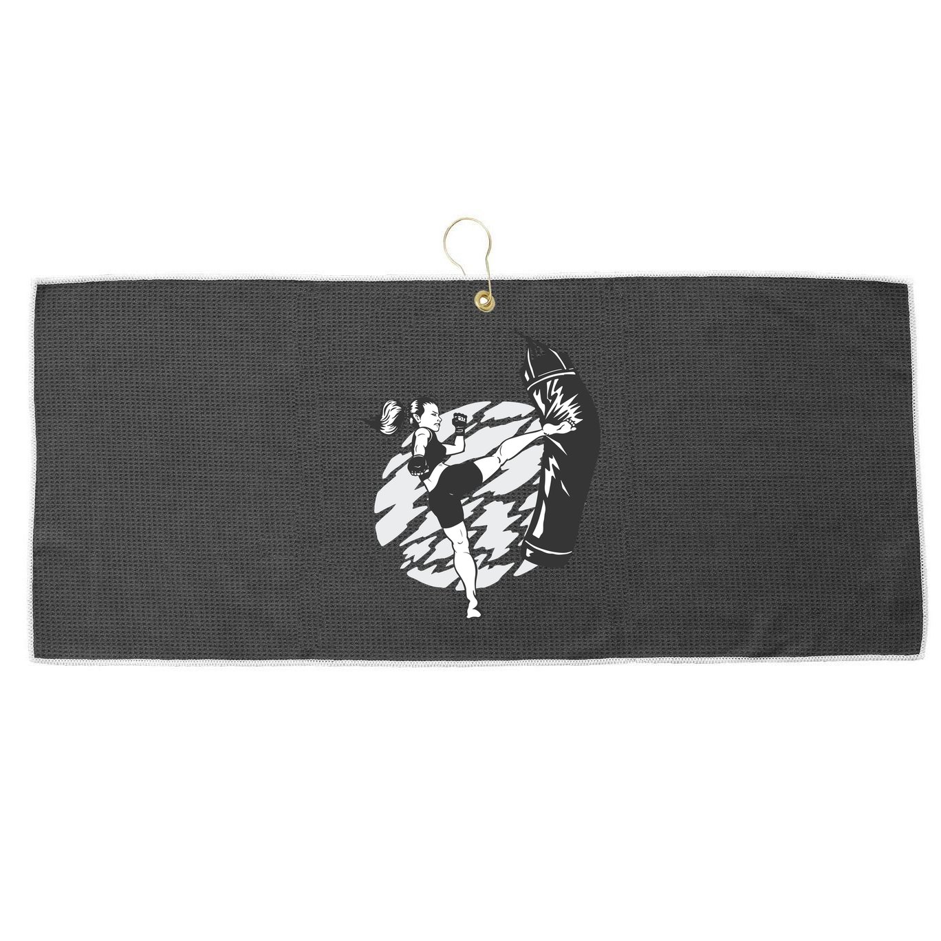 Woman High Kick Boxing Large Microfiber Waffle Golf Towel