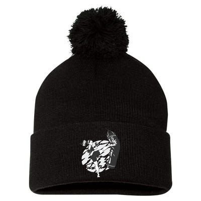 Woman High Kick Boxing Pom Pom 12in Knit Beanie