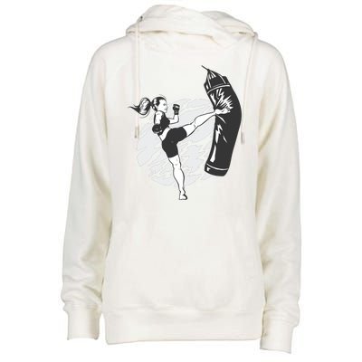 Woman High Kick Boxing Womens Funnel Neck Pullover Hood