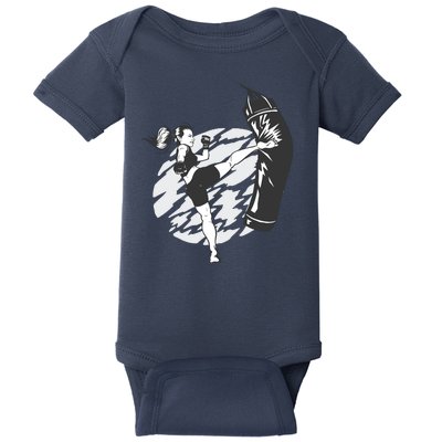 Woman High Kick Boxing Baby Bodysuit