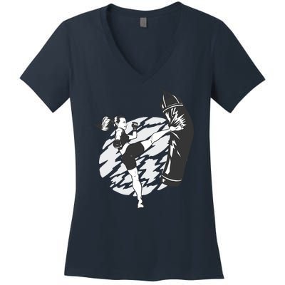 Woman High Kick Boxing Women's V-Neck T-Shirt