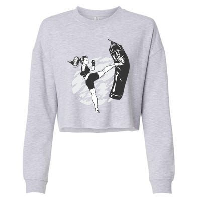 Woman High Kick Boxing Cropped Pullover Crew