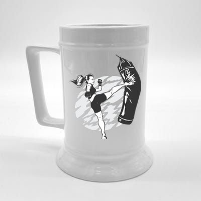 Woman High Kick Boxing Beer Stein