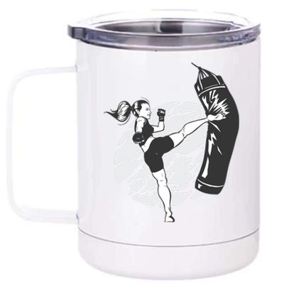 Woman High Kick Boxing 12 oz Stainless Steel Tumbler Cup