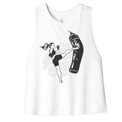 Woman High Kick Boxing Women's Racerback Cropped Tank