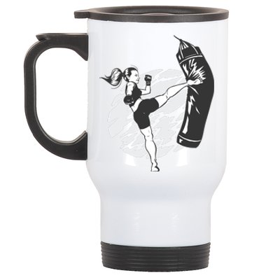 Woman High Kick Boxing Stainless Steel Travel Mug