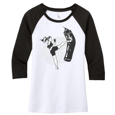 Woman High Kick Boxing Women's Tri-Blend 3/4-Sleeve Raglan Shirt