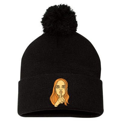 Woman Sushing Pom Pom 12in Knit Beanie