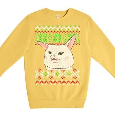 Woman Yelling At A Cat Ugly Christmas Sweater Meme Premium Crewneck Sweatshirt