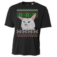 Woman Yelling At A Cat Ugly Christmas Sweater Meme Cooling Performance Crew T-Shirt