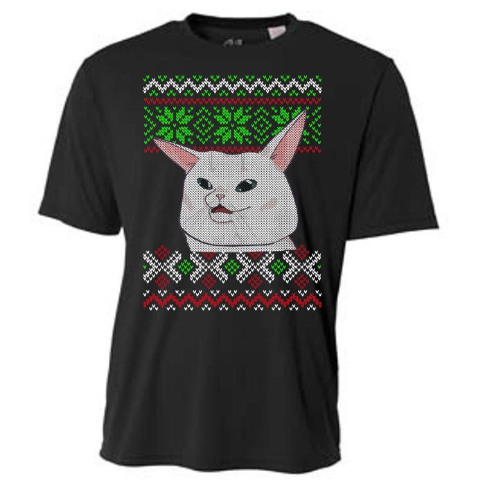 Woman Yelling At A Cat Ugly Christmas Sweater Meme Cooling Performance Crew T-Shirt