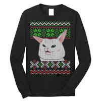 Woman Yelling At A Cat Ugly Christmas Sweater Meme Long Sleeve Shirt