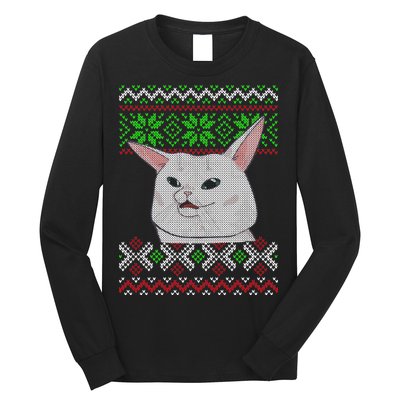 Woman Yelling At A Cat Ugly Christmas Sweater Meme Long Sleeve Shirt