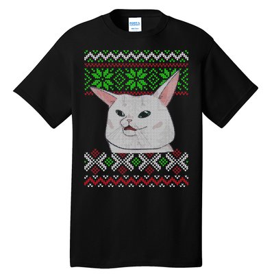 Woman Yelling At A Cat Ugly Christmas Sweater Meme Tall T-Shirt