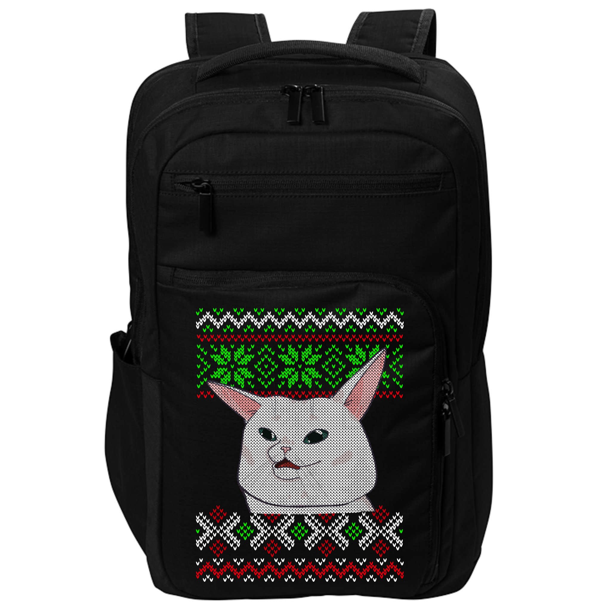 Woman Yelling At A Cat Ugly Christmas Sweater Meme Impact Tech Backpack