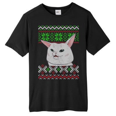 Woman Yelling At A Cat Ugly Christmas Sweater Meme Tall Fusion ChromaSoft Performance T-Shirt