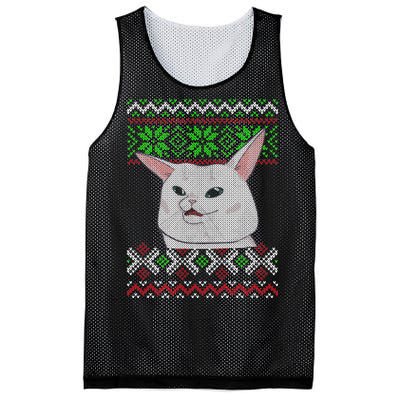 Woman Yelling At A Cat Ugly Christmas Sweater Meme Mesh Reversible Basketball Jersey Tank