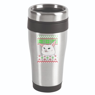 Woman Yelling At A Cat Ugly Christmas Sweater Meme 16oz Travel Tumbler