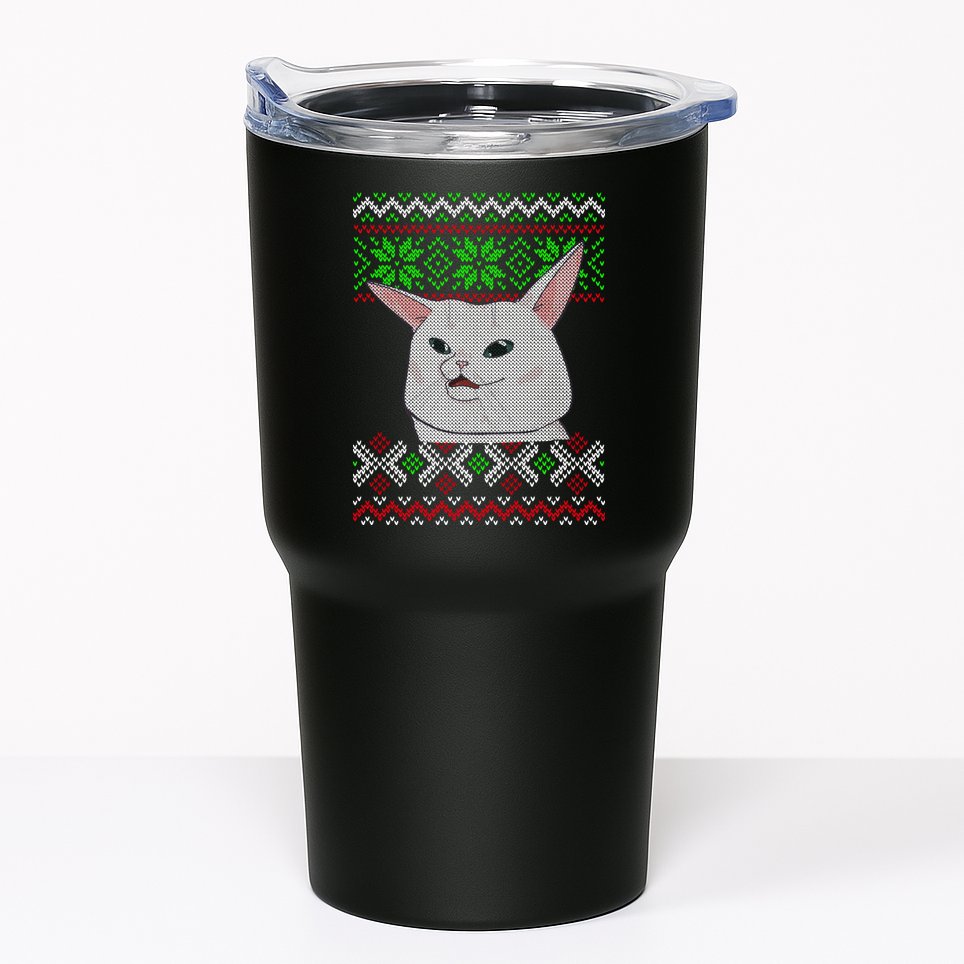 Woman Yelling At A Cat Ugly Christmas Sweater Meme Tumbler