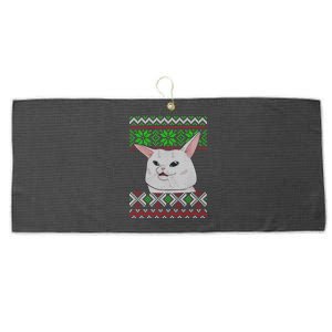 Woman Yelling At A Cat Ugly Christmas Sweater Meme Large Microfiber Waffle Golf Towel