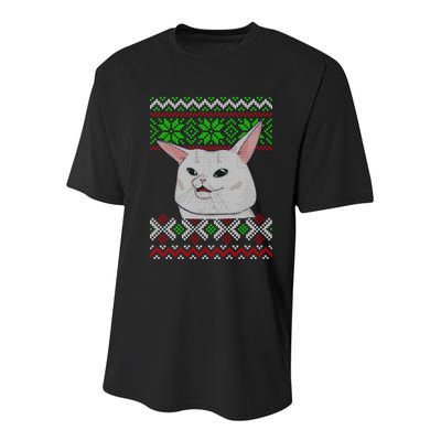 Woman Yelling At A Cat Ugly Christmas Sweater Meme Youth Performance Sprint T-Shirt