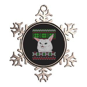 Woman Yelling At A Cat Ugly Christmas Sweater Meme Metallic Star Ornament