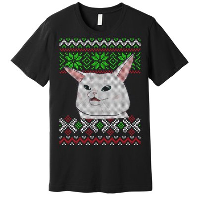 Woman Yelling At A Cat Ugly Christmas Sweater Meme Premium T-Shirt