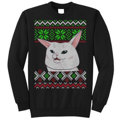 Woman Yelling At A Cat Ugly Christmas Sweater Meme Tall Sweatshirt