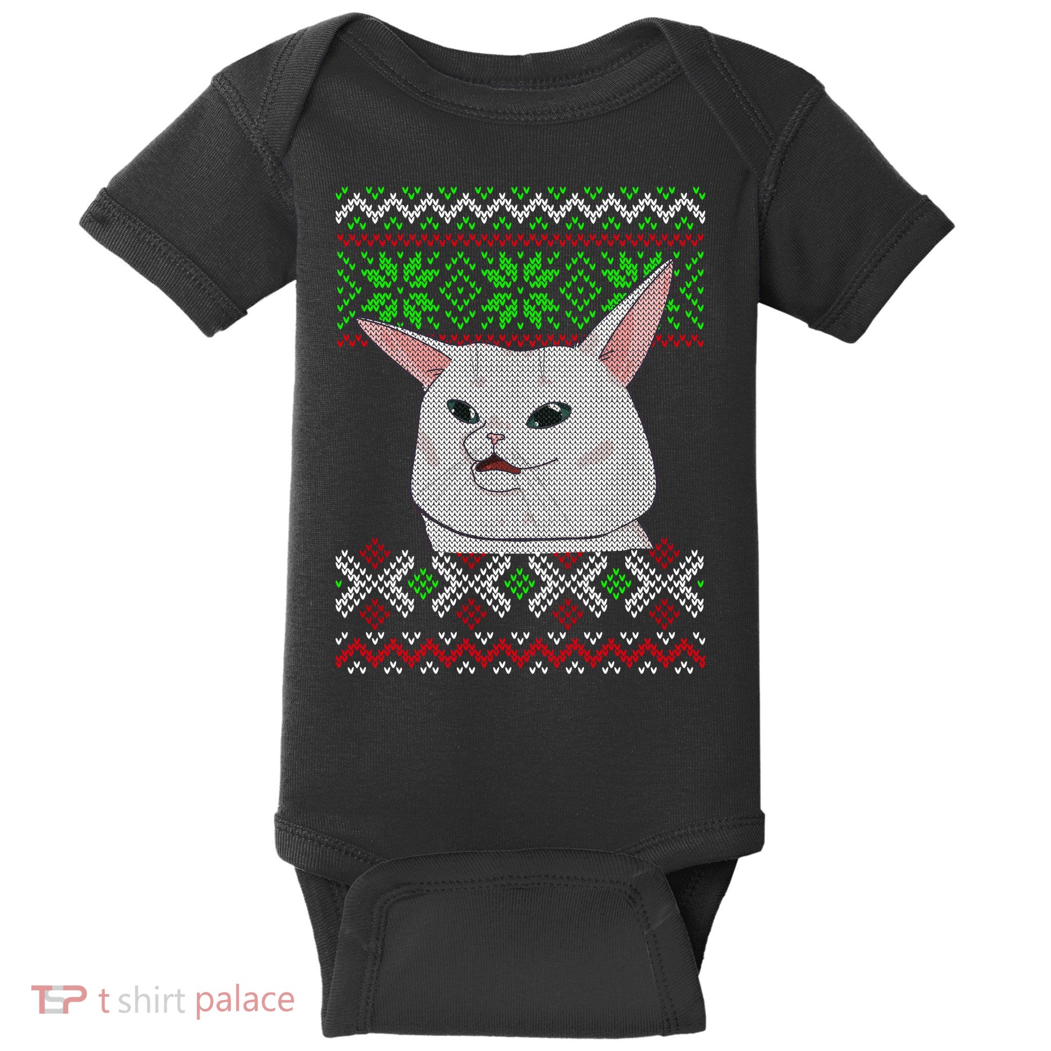 Woman Yelling At A Cat Ugly Christmas Sweater Meme Baby Bodysuit