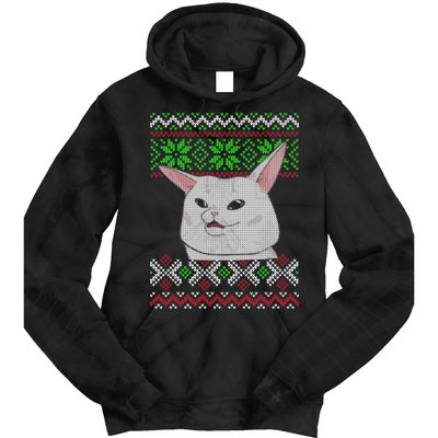 Woman Yelling At A Cat Ugly Christmas Sweater Meme Tie Dye Hoodie