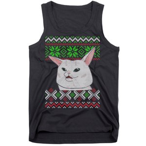 Woman Yelling At A Cat Ugly Christmas Sweater Meme Tank Top