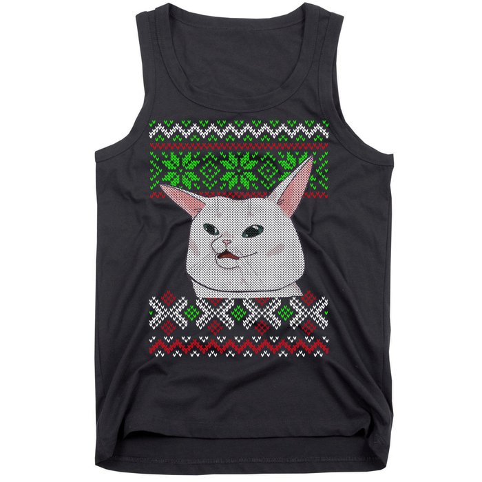 Woman Yelling At A Cat Ugly Christmas Sweater Meme Tank Top